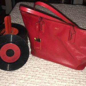 Ralph Lauren Handbag Red Leather. 9” h, 16” w